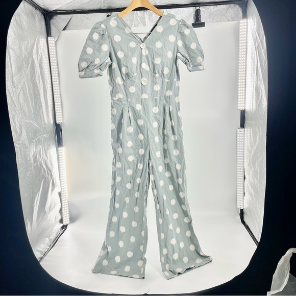 Indya Ikat Grey Cream House of India Earthen Bell Bottom Jumpsuit Size S NWOT - Picture 4 of 16